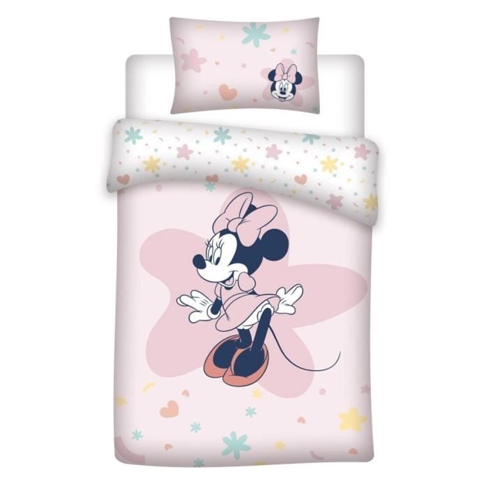 Minnie Disney - Parure de Lit Bébé Coton, Housse de couette 100x140 cm, une Taie d’oreiller 40x60 cm