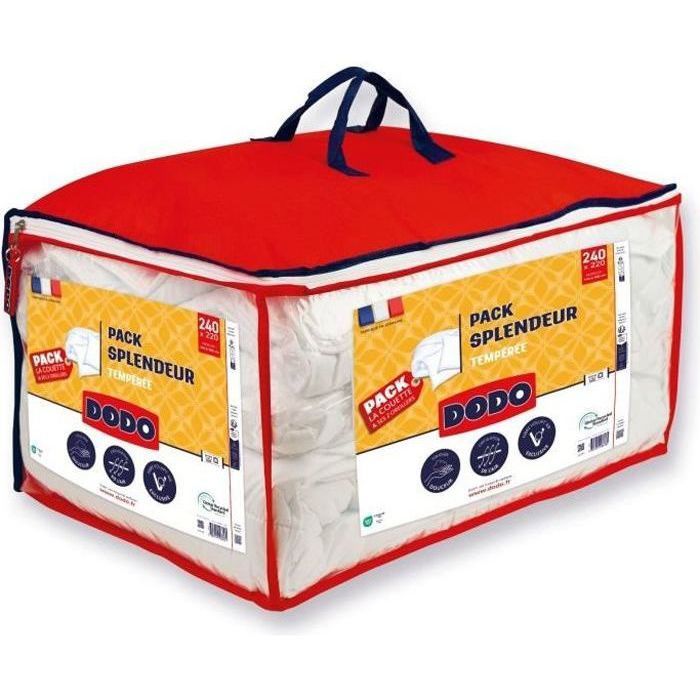 Pack Couette 300 gr/m² DODO - Splendeur - 220 x 240 cm + 2 Oreillers - 60 x 60 cm - Blanc