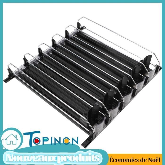 Organisateur à Canettes Pour Réfrigérateur Ou Placard - Glissière Poussoir - Stable, Facile à Assembler - Noir
