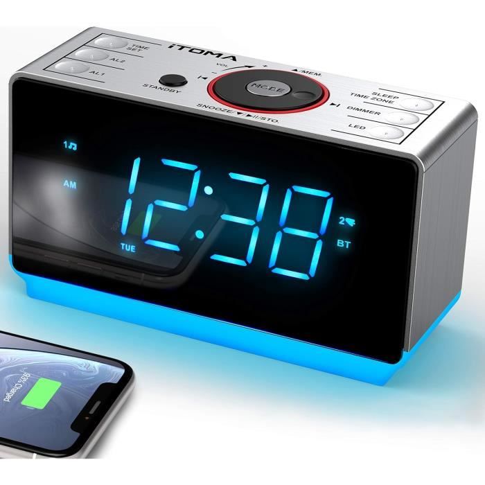 Radio-réveil Krüger&Matz KM0813 - Écran LED Bleu, FM/AM, Snooze, Prise Jack 3.5mm, Double Alarme