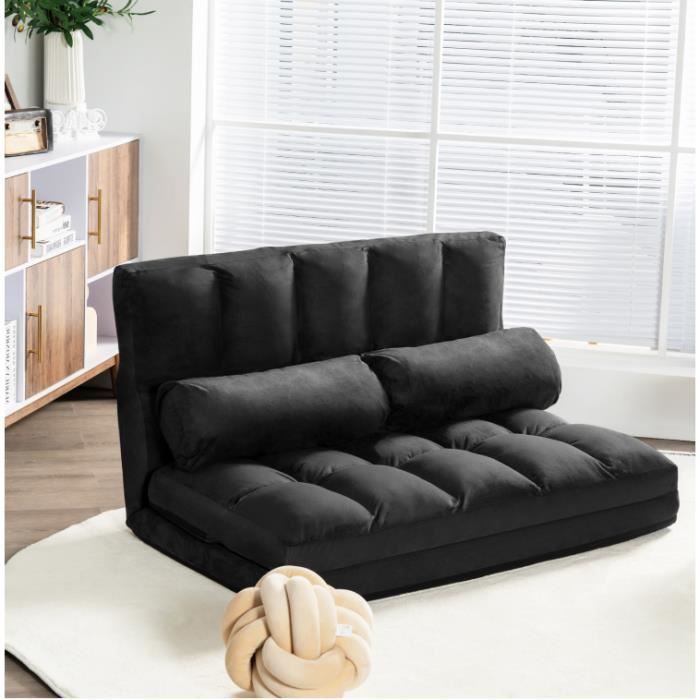 GIANTEX Canapé de Sol Convertible 2 Places avec 2 Oreillers Dossier Réglable à 6 Positions 90°-180° Housse en Suède Amovible Noir GIANTEX Canapé de Sol Convertible 2 Places avec 2 Oreillers Dossier Réglable à 6 Positions 90°-180° Housse en Suède Amovible Noir