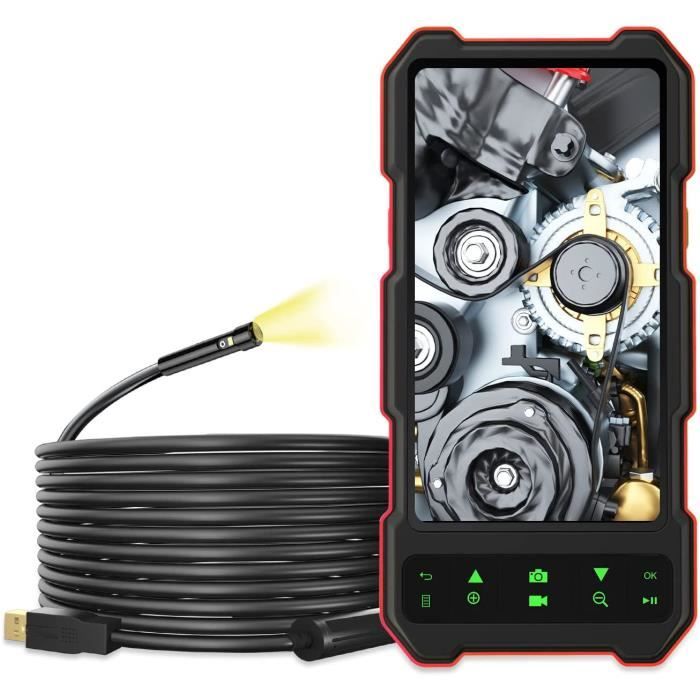 Câble semi-rigide de 5 m et carte TF de 32 Go Double objectif de 8 mm Caméra endoscopique 1080P Full HD Étanche IP67-6 LED réglables Caméra dinspection industrielle avec écran IPS 4,3 