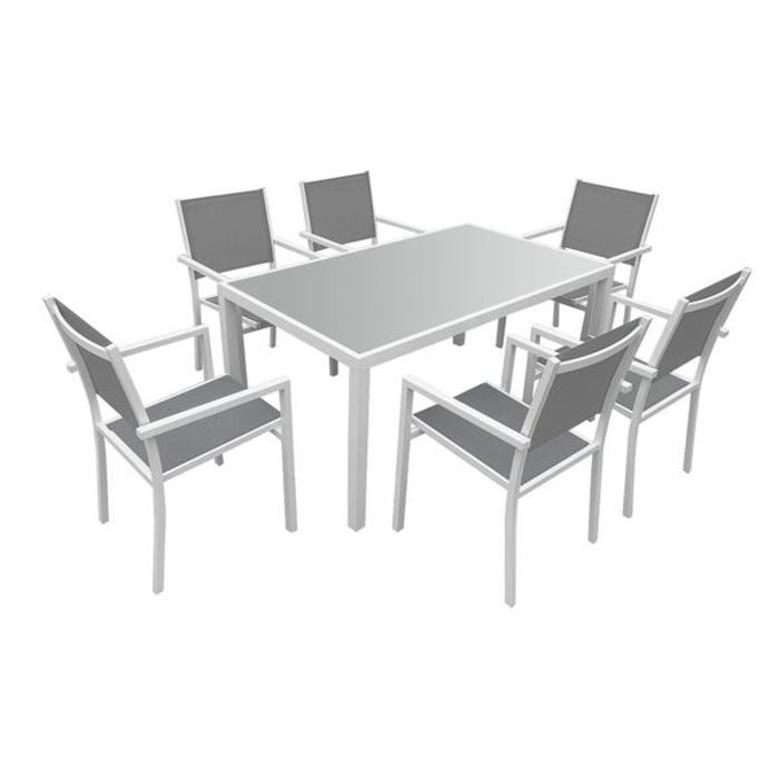 Salon De Jardin Bergamo En Textilene Gris 6 Places Aluminium