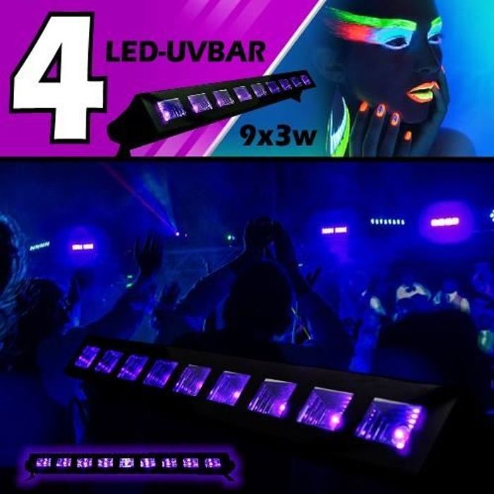 Led-UVBar PACK DE 4 BARRES A LED UV 9 x 3W JEUX DE LUMIÈRE PA DJ