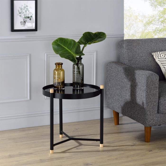 Table D’appoint Ronde Avec Plateau Verre Trempé – 45 X 42 Cm – Acier Noir – Pour Salon, Chambre, Bureau – Marque En.casa - 7