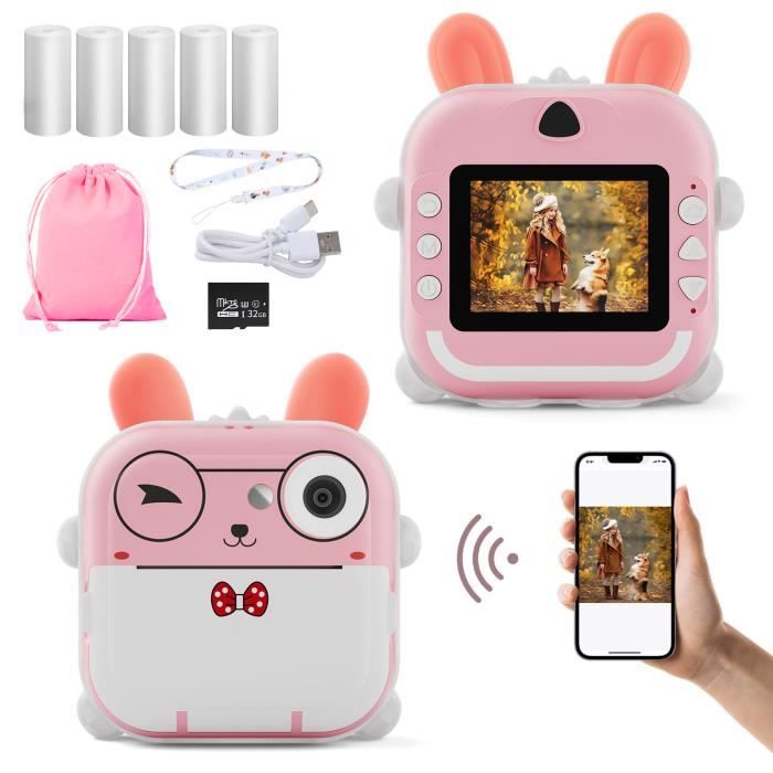 Appareil Photo Instantané Enfants, 2,4 Pouces Écran 1080P Appareil Photo  Numérique avec Papier d'impression & Carte TF 32G, Selfie Caméra Vidéo pour