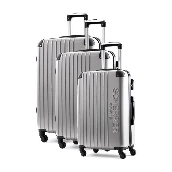 JLS Set de 3 Valises chariot - ABS - 4 roues - 75 cm - Argenté