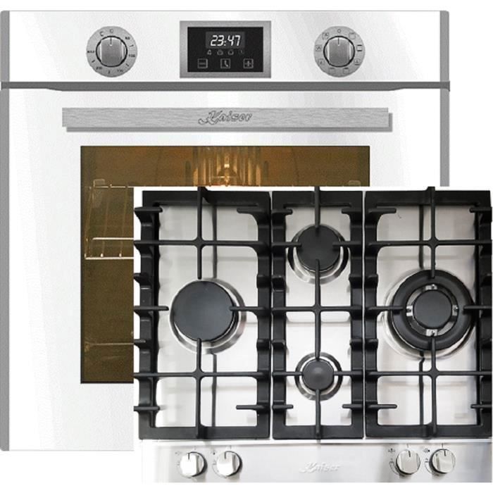 Kaiser Four Set EH 6326 W+KG 6364 Four électrique Autonome 79L Autonettoyant tournebroche + plaque de cuisson à gaz encastrable