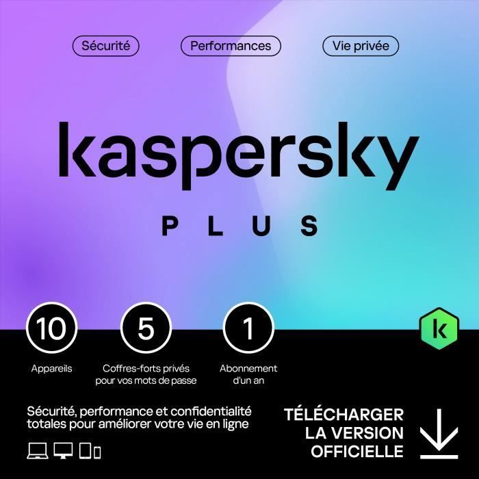 Kaspersky Plus (Internet Security) 2024 - (10 Postes - 1 An) | Version Téléchargement