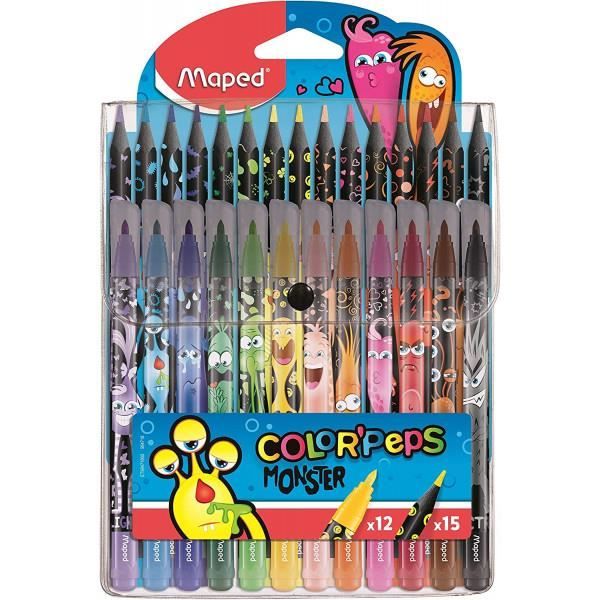 12 feutres de coloriage - 15 crayons de couleur - Assortiment - Color'Peps Monster - Maped