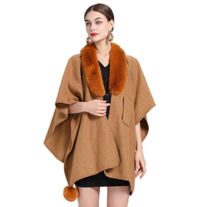 Poncho col en fausse fourrure de lapin Poncho cardigan en