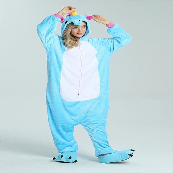 Pyjama Femme Combinaison Motif Licorne Mignon Modele 11 Bleu Blanc