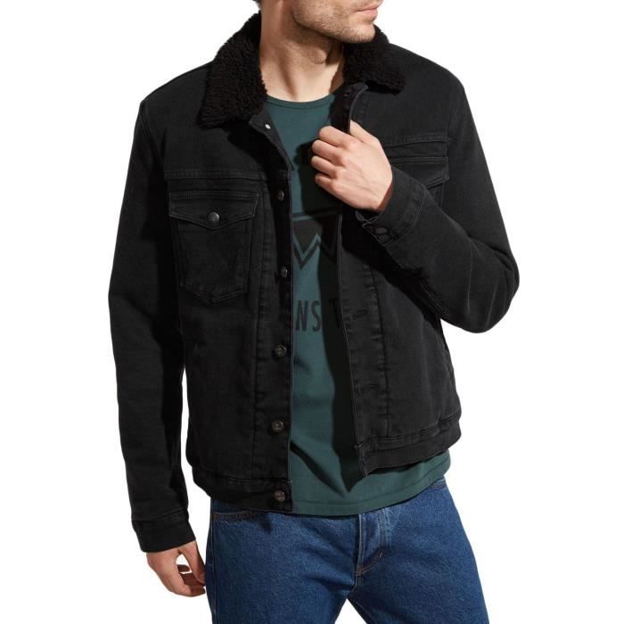 Veste Sherpa en jeans Homme Noir Noir Cdiscount Pr t Porter