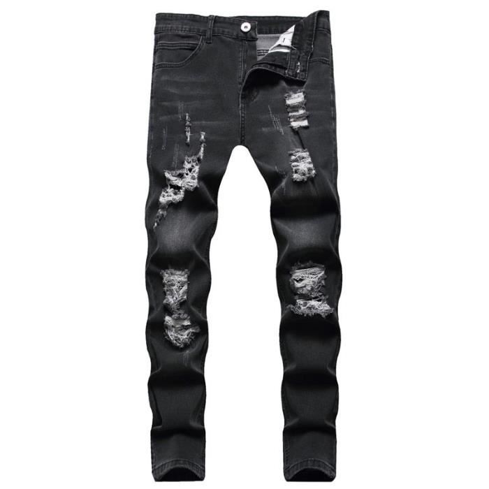 Jean noir dechiré clearance homme