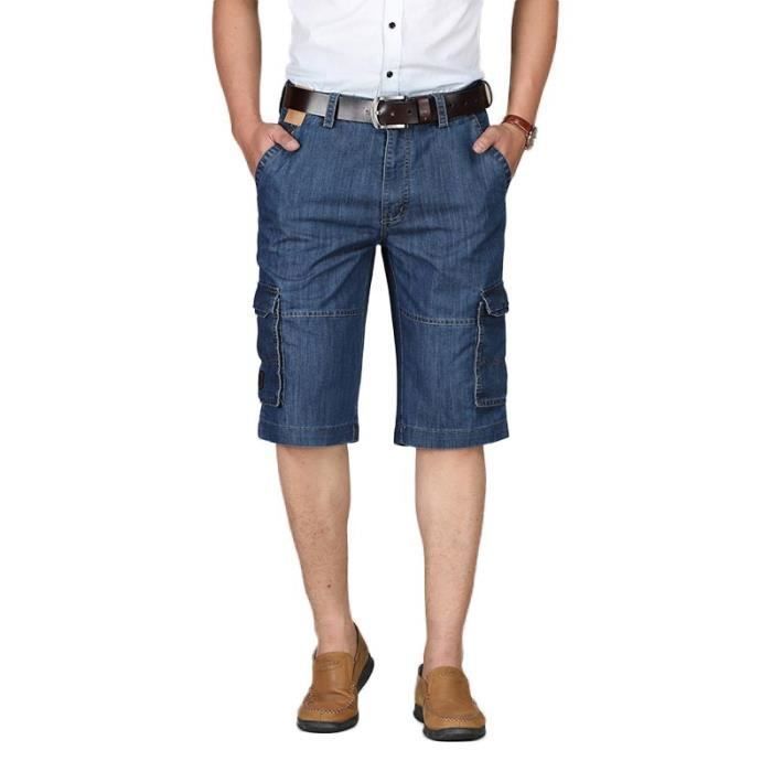 Bermuda Cargo Homme Youthful Flying - Short Travail Multi-Poches Casual Vert Taille 33W