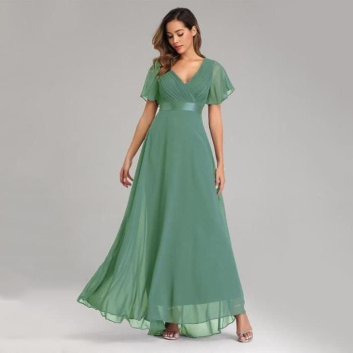 Robe longue de soiree femme en mousseline de soie Vert 1 ZP Vert 1 Cdiscount Pret a Porter