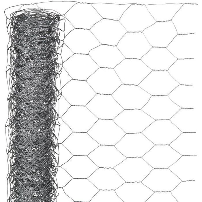 Grillage en fil de fer galvanisé hexagonal 0,5 x 10 m - 25 mm - NATURE
