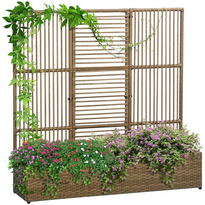 Outsunny - Étagère à plantes en résine tressée - Acier - 103x103x29cm - Sable