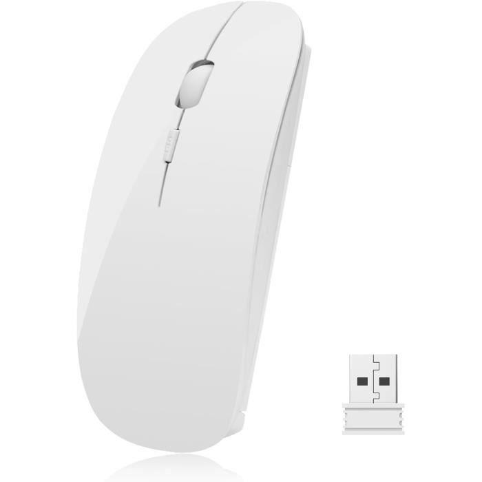 Souris Sans Fil NEWWAY NM255 2.4GHz - DPI Réglable 800 à 4000 - Silencieuse à 95% - 6 Boutons - Pour PC, Mac, Linux (blanc)