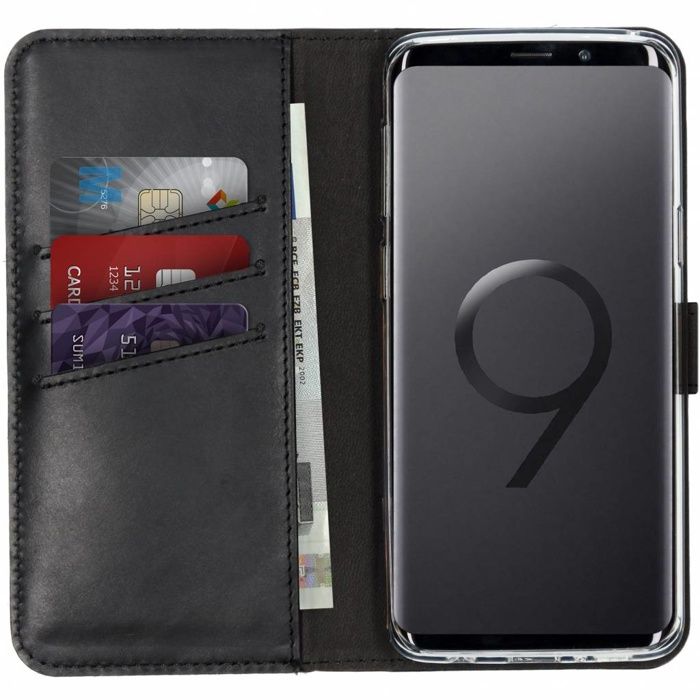 SELENCIA COQUE POUR SAMSUNG GALAXY S9 NOIR ETUI DE TÉLÉPHONE PORTEFEUILLE EN CUIR VÉRITABLE
