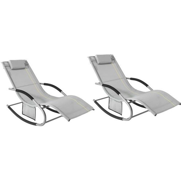 sobuy ogs28-hg x2 lot de 2 bain de soleil chaise longue fauteuil à bascule avec appui-tête et pochette latérale et repose-pieds
