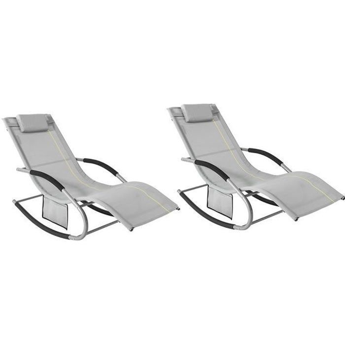Lot de 2 Chaises Longues Pliables - SoBuy - OGS28-HGx2 - Bain de Soleil Ergonomique Relax – Fauteuil Extérieur Gris Lot de 2 Chaises Longues Pliables - SoBuy - OGS28-HGx2 - Bain de Soleil Ergonomique Relax – Fauteuil Extérieur Gris