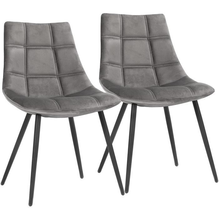 lot de 2 chaises de salle à manger, style moderne, pieds en fer, revêtement en velours lisse, 49 x 54 x 80 cm, gris ldc84gy songmics