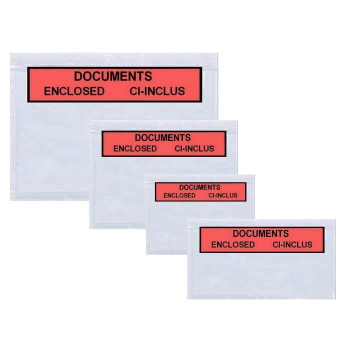 Pochette Porte Document Transparente Adhésive Enclosed Ci-Inclus - Tailles  Disponibles A6 A5 A4 DL - Enveloppe Plastique D'Expéd76 - Cdiscount  Beaux-Arts et Loisirs créatifs