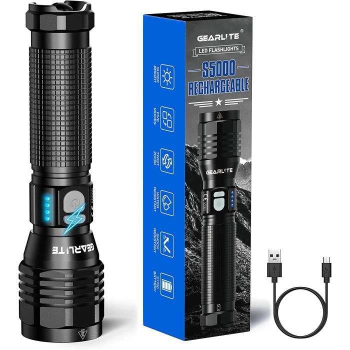 Torcia led ricaricabile potente USB zoom telescopico da campeggio escursioni