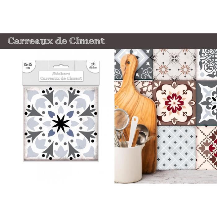6 Stickers Carreaux De Ciment - Dimensions 15x15 Cm - Décoration Murale Tendance