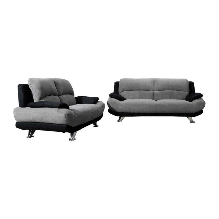Canapés 3 places et 2 places en microfibre MUSKO - Bicolore gris et noir