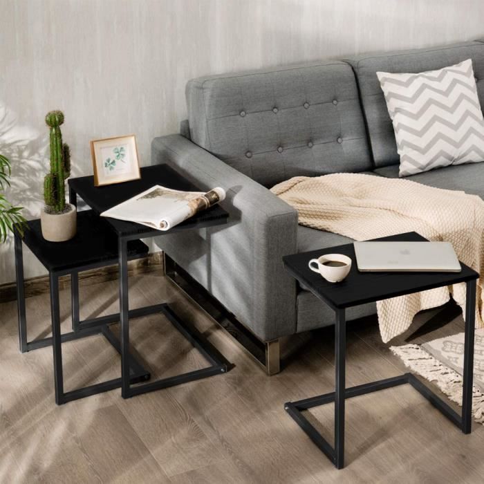 NOUVEAU Lot de 3 Table Basse Gigognes Pieds Métal Noir,Style Industriel