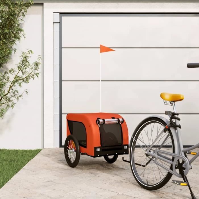vidaXL Remorque de vélo pour chien orange et noir tissu oxford et fer 93998