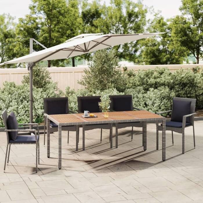 vidaXL Table de jardin Résine tressée et bois - vue 2