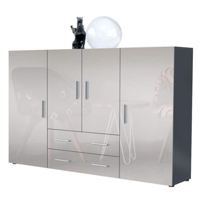 Vladon Buffet haut Nora meuble avec 8 compartiments et 2 tiroirs caisson en Anthracite mat façades en Gris sable haute brillance Vladon Buffet haut Nora meuble avec 8 compartiments et 2 tiroirs caisson en Anthracite mat façades en Gris sable haute brillance