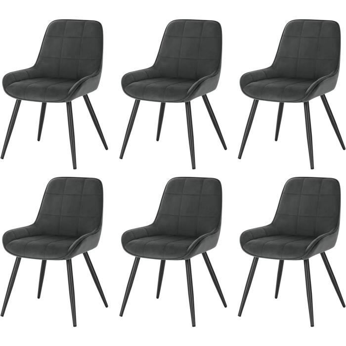 WOLTU Lot de 6 Chaises de Salle à Manger en Velours Chaises Scandinaves pour Salon Cuisine Chambre Gris foncé W0ATT0008-6