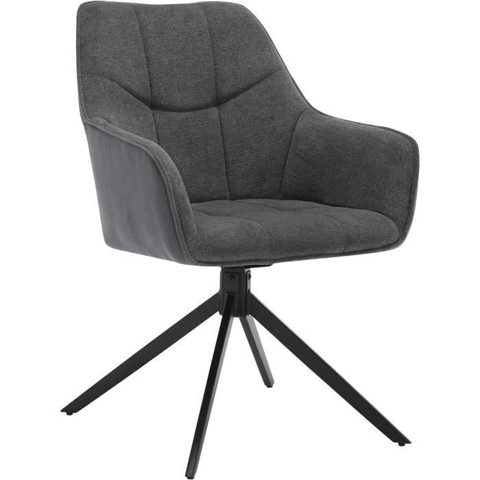 WOLTU Chaise de Salle à Manger Pivotantes Fauteuils Rembourrés en Chenille et Velours Côtelé Gris Foncé W0ATT0174-1