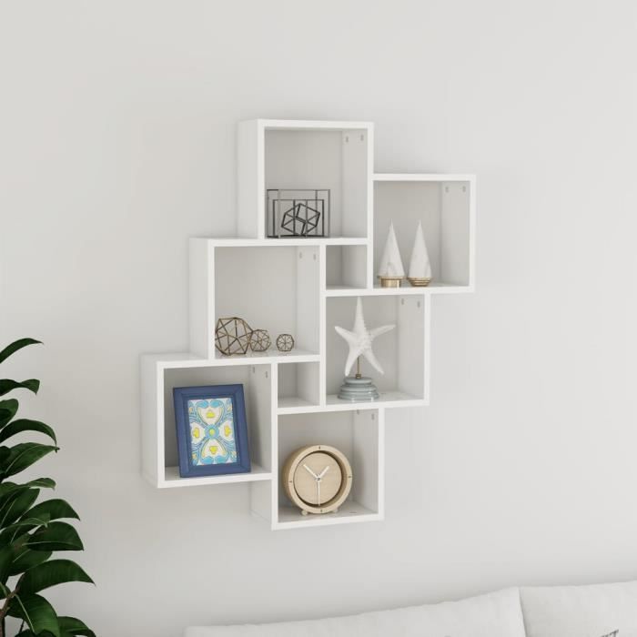 tip - étagères murales | corniches - étagère cube murale blanc brillant 78x15x93 cm aggloméré - yosoo - dx21930
