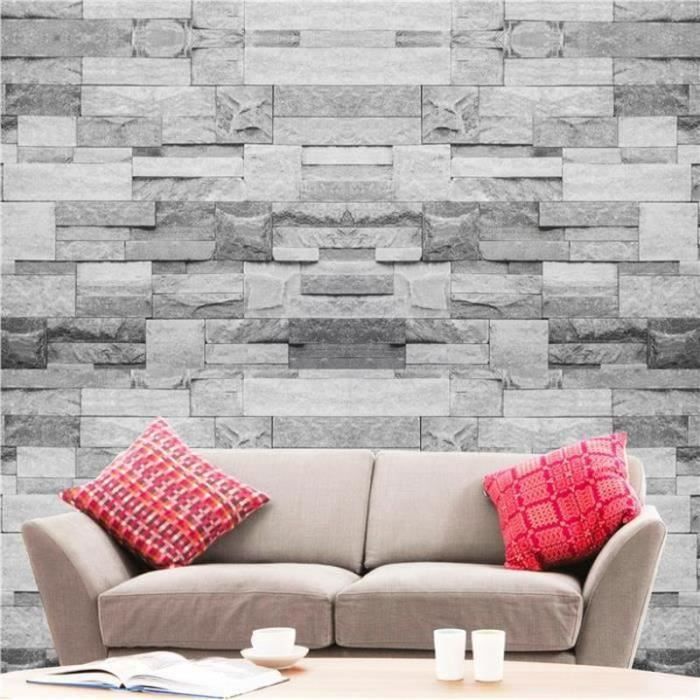 Papier Peint Effet Brique Hyfive – Droit, Couleur Pierre Grise, Style Moderne