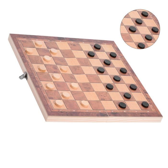 Jeu D’échecs En Bois – Échiquier Portable 26 X 26 X 3 Cm – Pièces En Bois Solide – Cadeau éducatif Dès 3 Ans