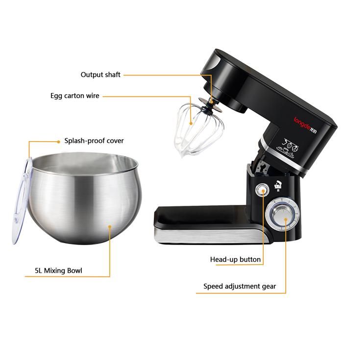 Robot Pâtissier SENYA 1500W - Bol Inox 5L - 10 Vitesses + Fonction Pulse - Accessoires : Crochet, Fouet, Batteur - Couvercle Anti-éclaboussures Avec Séparateur D'œuf - Silencieux - 1