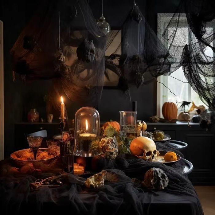 5PCS Halloween Décoration Gaze D'halloween Noir Tissu