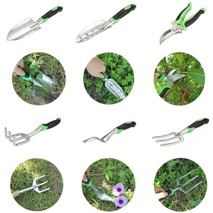 DYNWAVECA Ensemble de 4 Pcs d'Outils de Jardinage pour Enfants Râteau Houe Ensemble Portable Extérieur Robuste Pratique Jouets de Jardinage Outils à