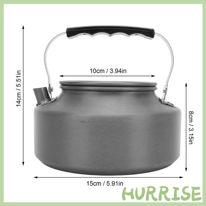 Bouilloire de camping pour feu ouvert, capacité de 1,1 L en alliage d'aluminium, cafetière de camping, bouilloire à thé en acier inoxydable avec sac