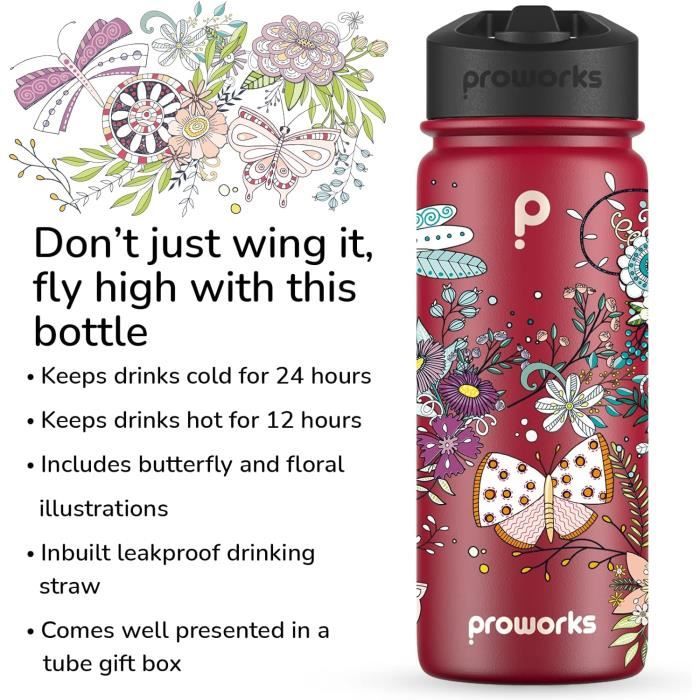 Bouteille Isotherme, 600 Ml, En Acier Inoxydable, Avec Motif