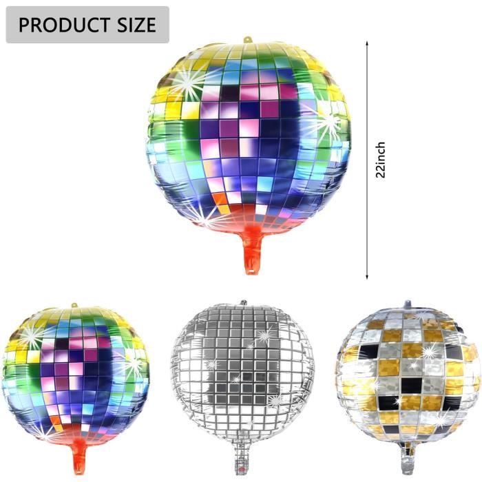 9 Ballons Disco 4D Multicolores – 22 Pouces – Déco Fête Rétro, Mariage, Anniversaire