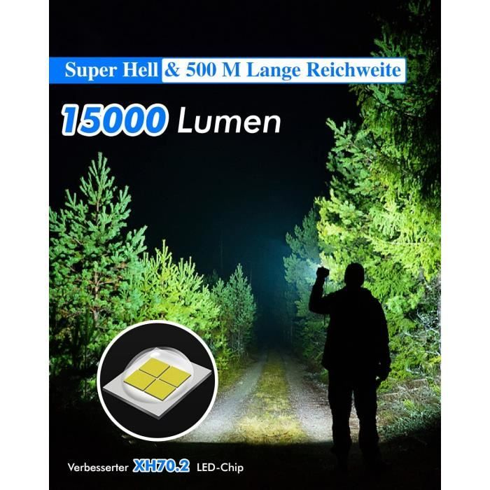 XLENTGEN Lampe Torche LED Ultra Puissante 15000 Lumens Lampe de