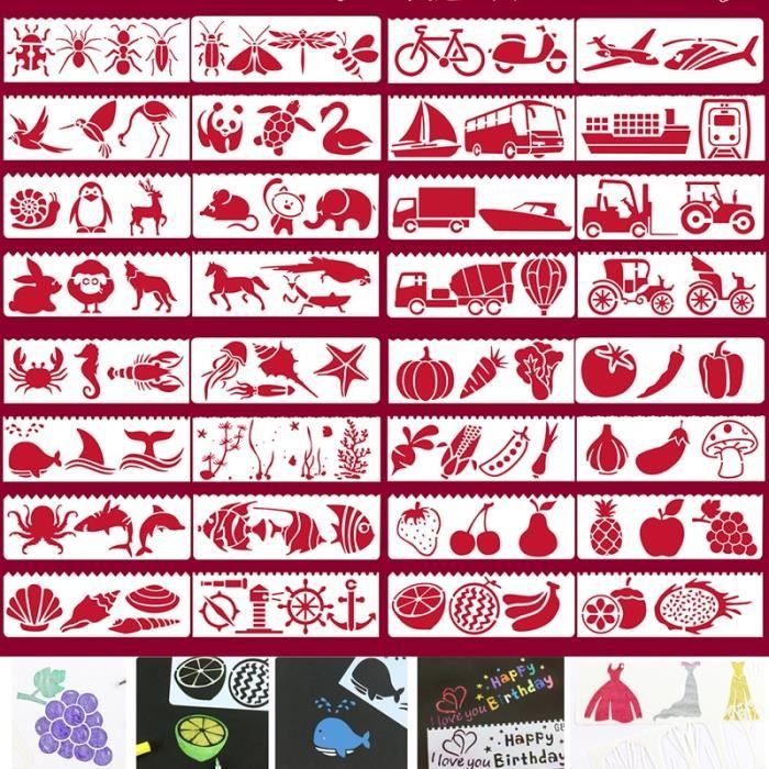 80Pcs Pochoirs De Peinture, Pochoir De Peinture Réutilisable A Des Otifs Végétaux Et Aniaux