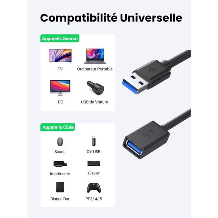 Câble USB 3.0 Rallonge 3M Compatible avec Clé USB Manette de Jeu