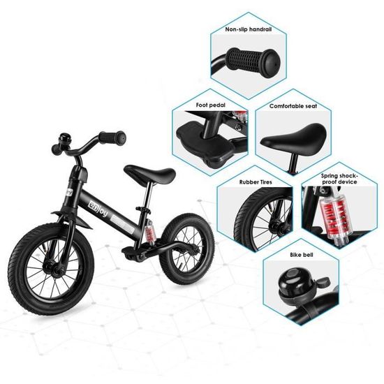 BESREY Draisienne Velo d equilibre avec Cadre antichoc et Pneus pneumatiques de 12 pouces Selle et Guidon reglables pour 3 6 ans Cdiscount Jeux Jouets
